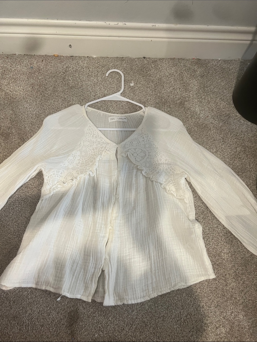 Zara Ivory Textured Crochet Yoke Top